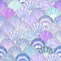 Watercolor sea shell seamless pattern. Hand drawn seashells texture vintage ocean background