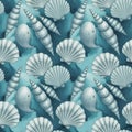 Watercolor sea shell pattern with spiral and scallop shells for summer Royalty Free Stock Photo