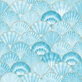 Watercolor sea shell seamless pattern. Hand drawn seashells texture vintage ocean background