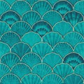 Watercolor sea shell seamless pattern. Hand drawn seashells texture vintage ocean background