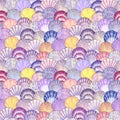 Watercolor sea shell seamless pattern. Hand drawn seashells texture vintage ocean background Royalty Free Stock Photo