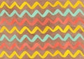 Watercolor seafoam, salmon and yellow hand painted stripes on brown background, chevron