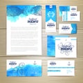 Watercolor Seafood menu design. Corporate identity