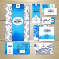 Watercolor Seafood menu design. Corporate identity Royalty Free Stock Photo