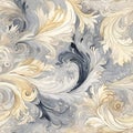 Watercolor seamless background, brocade swirls, muted colors, greys and golds