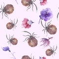 Watercolor seamless background floral pattern. grass and plant flowers, burdock, thistle, alga, wild herbs. Floral pattern, Illust Royalty Free Stock Photo