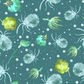 Watercolor seamless background floral pattern. grass and plant flowers, burdock, thistle, alga, wild herbs. Floral pattern, Illust Royalty Free Stock Photo