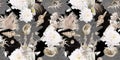 watercolor seamless boho pattern. parrots, flowers and shells. beige pattern Royalty Free Stock Photo