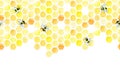 Watercolor seamless border, frame with cute bees and honeycomb. print, banner, on the topic of beekeeping, farming of ecological p