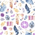 Watercolor seamless border patterns with little ballerinas, Pointe shoes, ballet accessories and flowers on white and Royalty Free Stock Photo