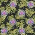 Watercolor seamless bright patterns of beetles