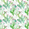 Watercolor seamless cactus pattern background