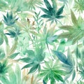 Watercolor seamless cannabis, marijuana leaves. Digital Wall Tile Decor For Home. Generative AI
