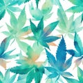 Watercolor seamless cannabis, marijuana leaves. Digital Wall Tile Decor For Home. Generative AI