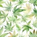 Watercolor seamless cannabis, marijuana leaves. Digital Wall Tile Decor For Home. Generative AI