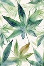 Watercolor seamless cannabis, marijuana leaves. Digital Wall Tile Decor For Home. Generative AI