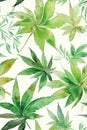 Watercolor seamless cannabis, marijuana leaves. Digital Wall Tile Decor For Home. Generative AI