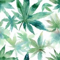 Watercolor seamless cannabis, marijuana leaves. Digital Wall Tile Decor For Home. Generative AI