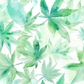 Watercolor seamless cannabis, marijuana leaves. Digital Wall Tile Decor For Home. Generative AI