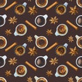 Watercolor seamless coffee break pattern.