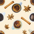 Watercolor seamless coffee break pattern