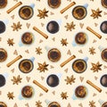 Watercolor seamless coffee break pattern