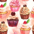 Watercolor seamless cupcake background