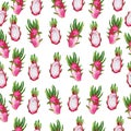 Watercolor seamless durian pattern on a white background. Hand drawn fresh food design elements. Bright interior and