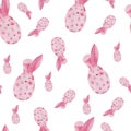 Watercolor seamless Easter pattern with cute bunnies - eggs