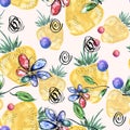 Watercolor seamless floral background. Trendy modern pattern with chamomile flower, flower petal, branch. Backgroun for fabric des