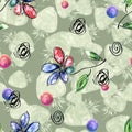 Watercolor seamless floral background. Trendy modern pattern with chamomile flower, flower petal, branch. Backgroun for fabric des