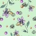 Watercolor seamless floral background. Trendy modern pattern with chamomile flower, flower petal, branch. Backgroun for fabric des