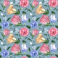 Watercolor seamless floral pattern. Royalty Free Stock Photo
