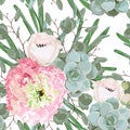 Watercolor seamless floral pattern. Flower delicate pattern of flowers Eustoma, Lysianthus. Royalty Free Stock Photo