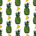 Watercolor seamless floral pattern with pineapples hand drawing decorative background. Ethnic seamless pattern ornament. Print for