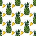 Watercolor seamless floral pattern with pineapples hand drawing decorative background. Ethnic seamless pattern ornament. Print for