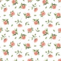 Watercolor seamless floral pattern with red flowers roses and leaves Royalty Free Stock Photo