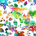 Watercolor Seamless flower red green rainbow doodle on white background pattern. Hand drawn elements. Bright art for Royalty Free Stock Photo