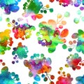 Watercolor Seamless flower red green rainbow doodle on white background pattern. Hand drawn elements. Bright art for Royalty Free Stock Photo