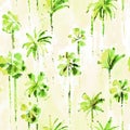 Watercolor seamless green tropical hand drawn pattern with palm trees. Summer abstract exotic stylized plant. Botanical pattern Royalty Free Stock Photo