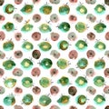 Watercolor seamless hand drawn pattern with green and brawn appl