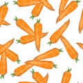 Watercolor seamless hand drawn pattern with orange ripe carrots, organic healthy natural food, vitamins vegetarian vegan