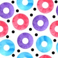 Watercolor seamless hand drawn pattern of 90s 80s memphis abstract style. Bright blue yellow pink purple geometric Royalty Free Stock Photo