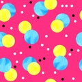 Watercolor seamless hand drawn pattern of 90s 80s memphis abstract style. Bright blue yellow pink purple geometric Royalty Free Stock Photo