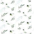 Watercolor Seamless hand illustrated floral pattern with floral leaf and pink flowers. Watercolor boho spring wallpaper