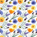 Watercolor seamless hand illustrated flower pattern