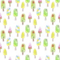 Watercolor seamless ice cream pattern Royalty Free Stock Photo