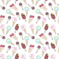 Watercolor seamless ice cream pattern Royalty Free Stock Photo