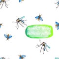 Watercolor seamless insects pattern