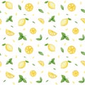 Watercolor seamless lemon pattern. Cute hand drawn with fruits.